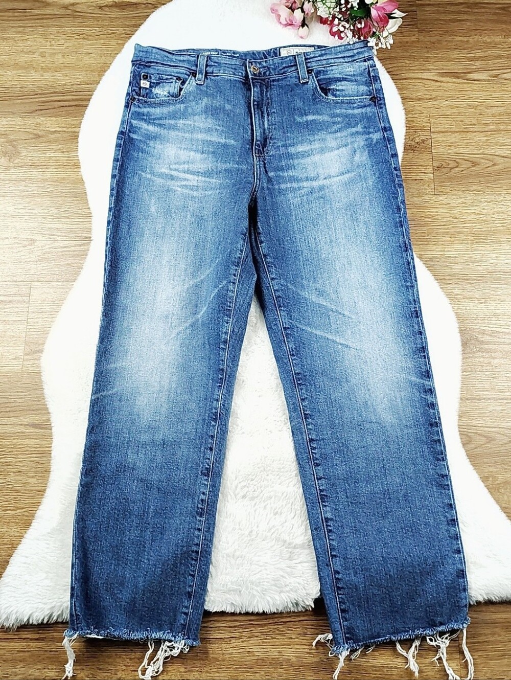 AG Adriano Goldschmied Saige Crop High Rise Size 32 Distressed Denim Jeans